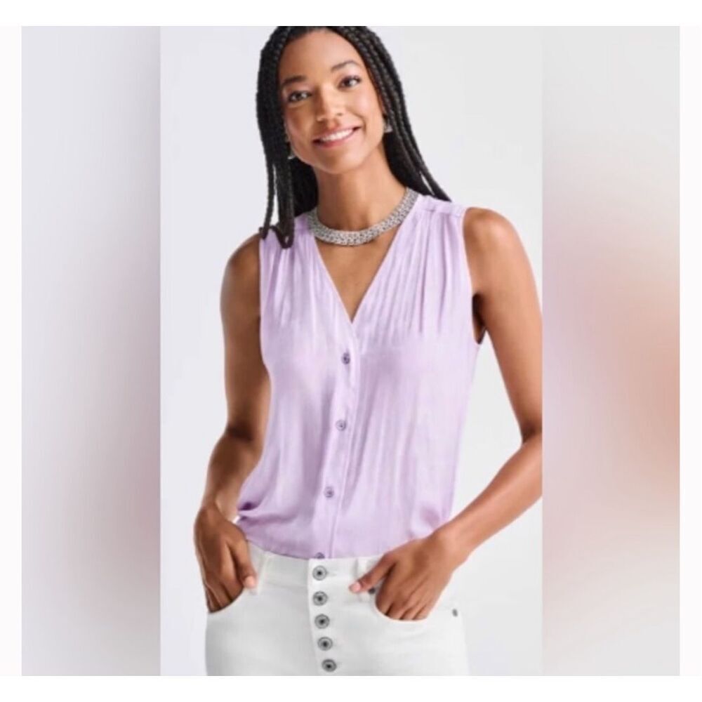 Cabi Bouquet Top (lilac purple) Buttom Front Sleeveless Top Small #6326